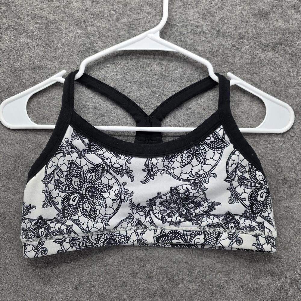 Lululemon Sports Bra Womens 6 Black Floral Racerback Mesh Lined Padded Athletic